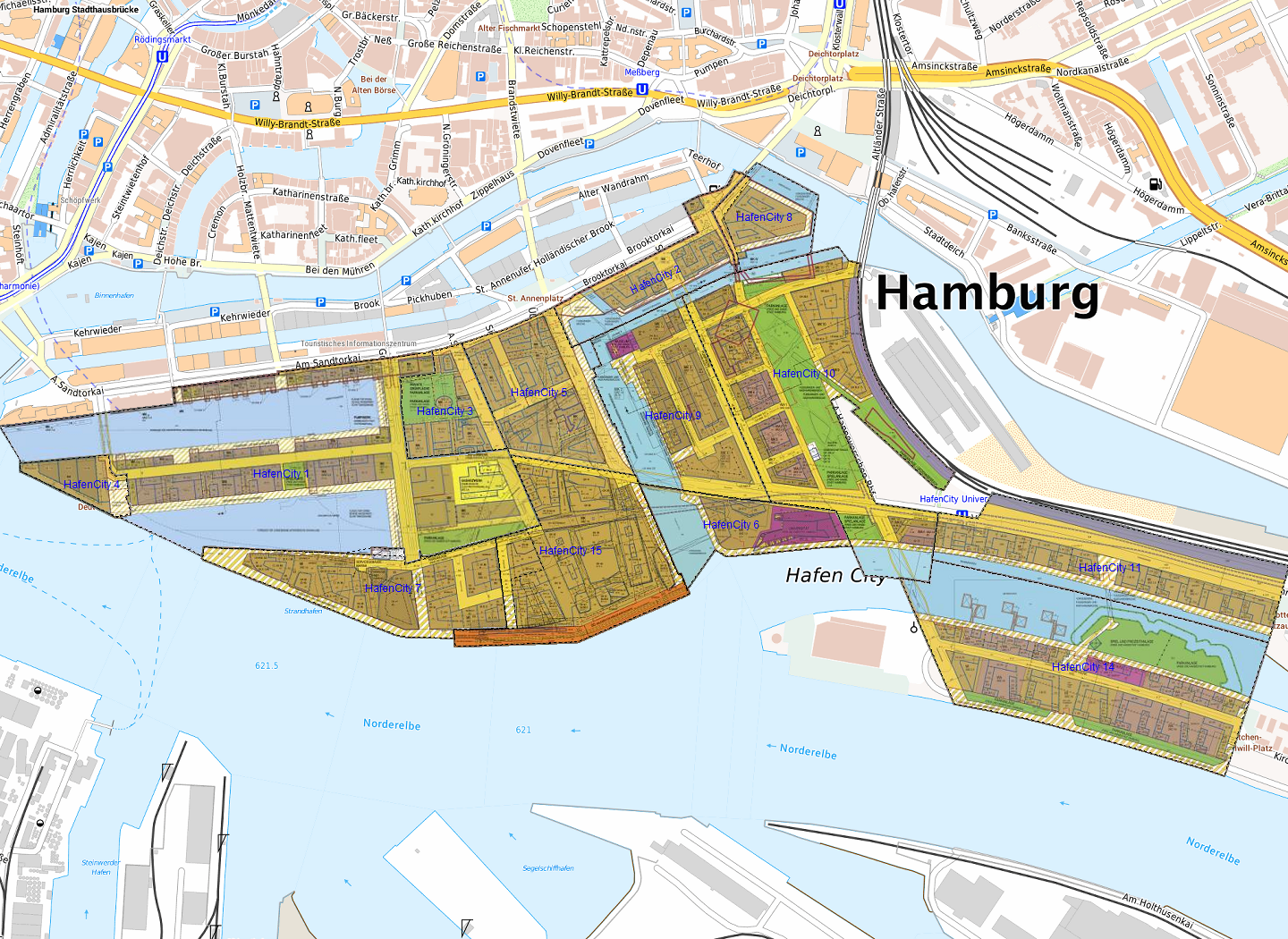 Detailansicht des Kartenbereichs mit eingeblendetem Bebauungsplan.