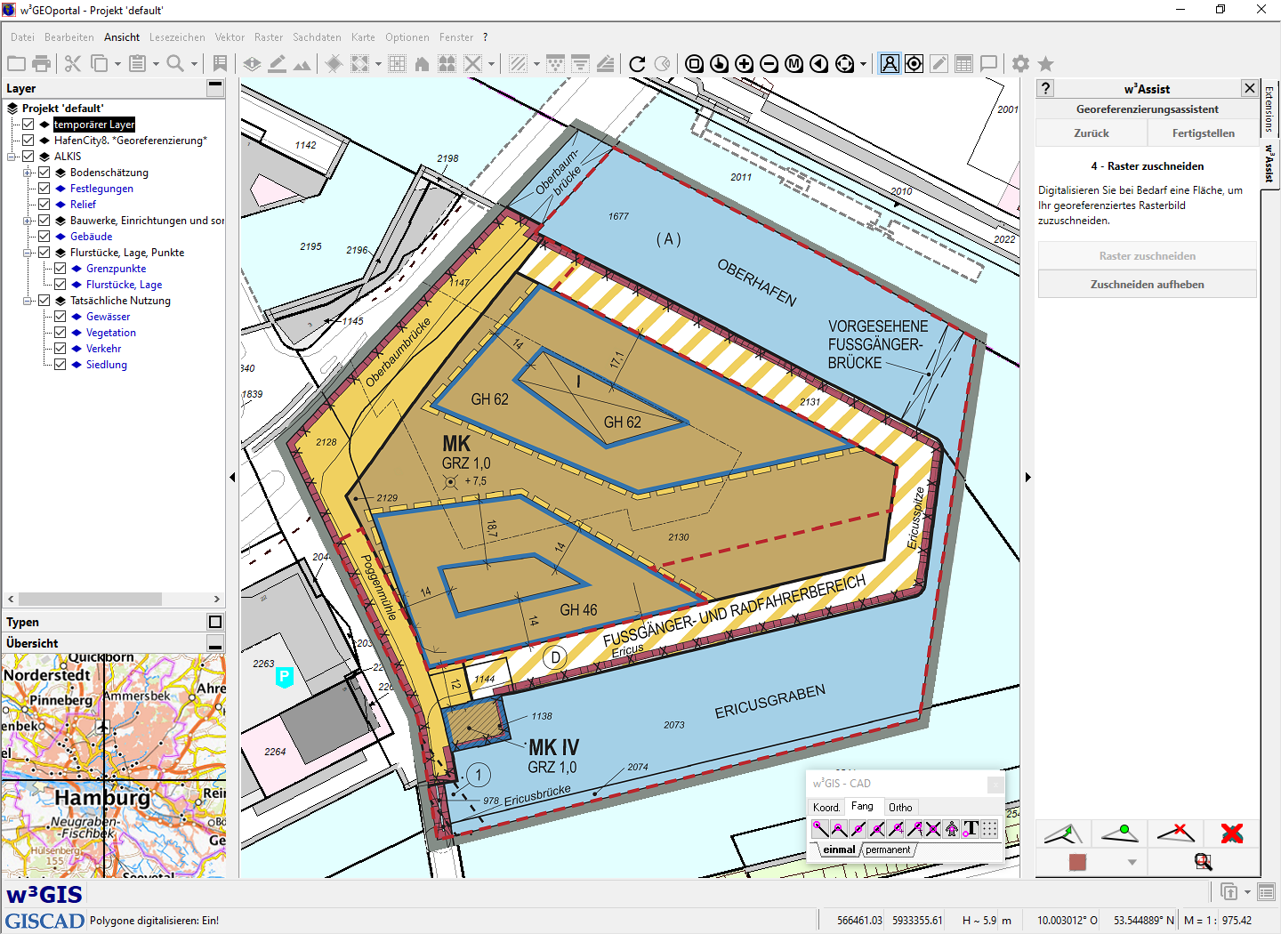 Mit dem Georeferenzierungsassistent unserer Extension w³Assist georeferenzierter und zugeschnittener Bebauungsplan.